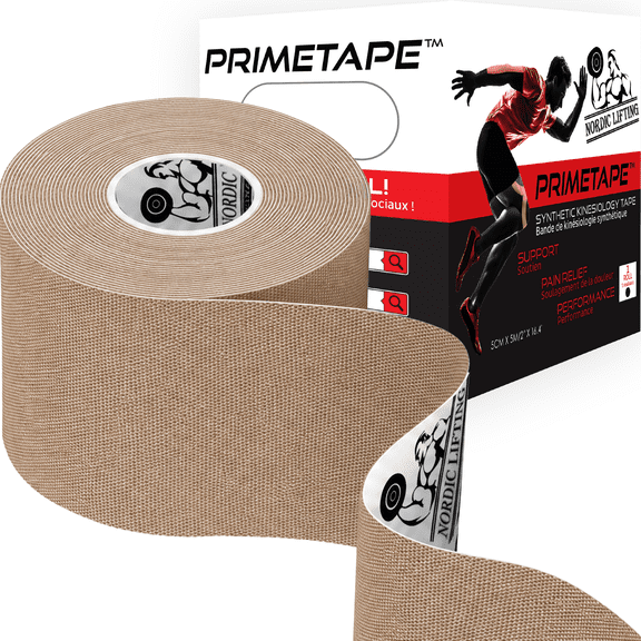 Nordic Lifting Kinesiology Tape - Pro Sports & Athletic Taping for Knee, Shin Splints, Shoulder and Muscle - 2" X 16.4' Uncut Roll (Beige)