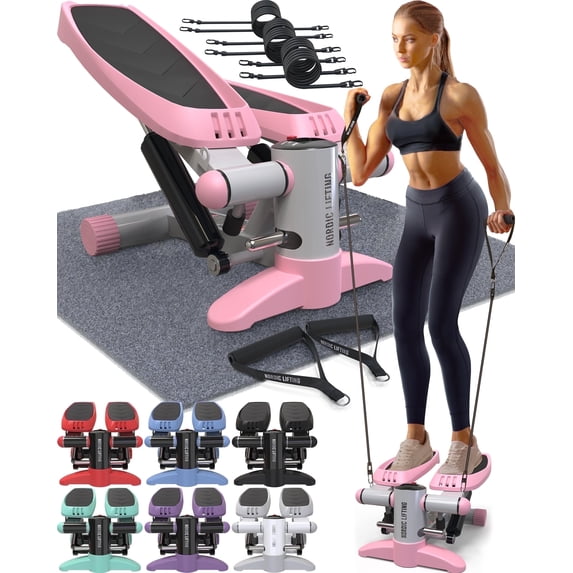 Nordic Lifting Mini Stepper Stair Climber Exercise Machine with Resistance Bands 330 LBS Capacity, Pink