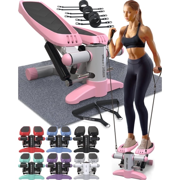 Nordic Lifting Mini Stepper Stair Climber Exercise Machine with Resistance Bands 330 LBS Capacity, Pink