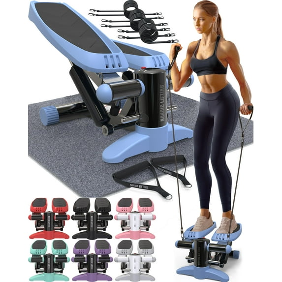 Nordic Lifting Mini Stepper & Stair Climber Machine - w/Resistance Bands Set & Non-Slip Foot Pads - Durable Construction with 330 LBS Weight Capacity - LCD Monitor - Sky Blue