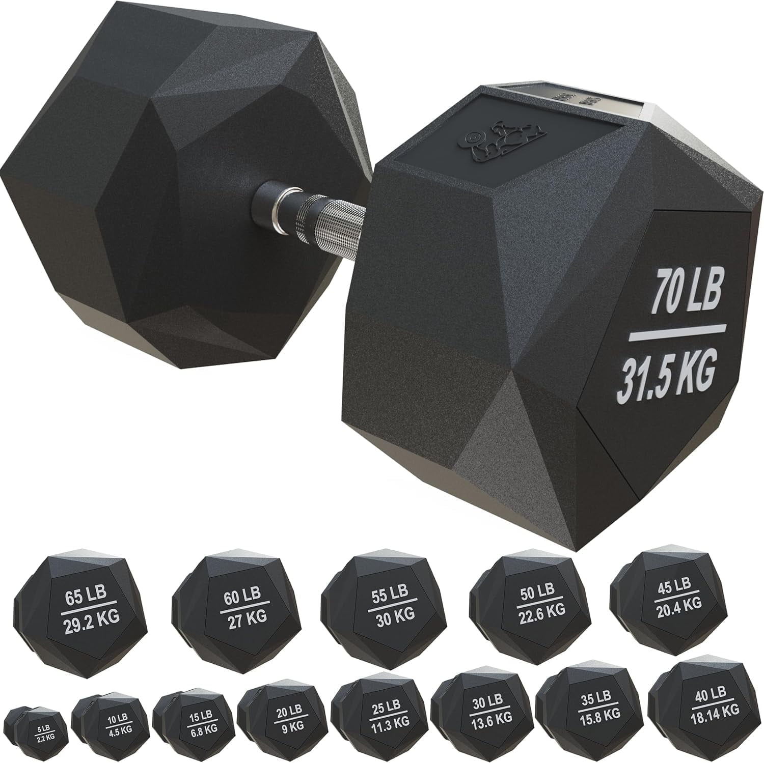 Nordic Lifting Hex Dumbbell Prism Rubber Encased Cast Iron 60 lb