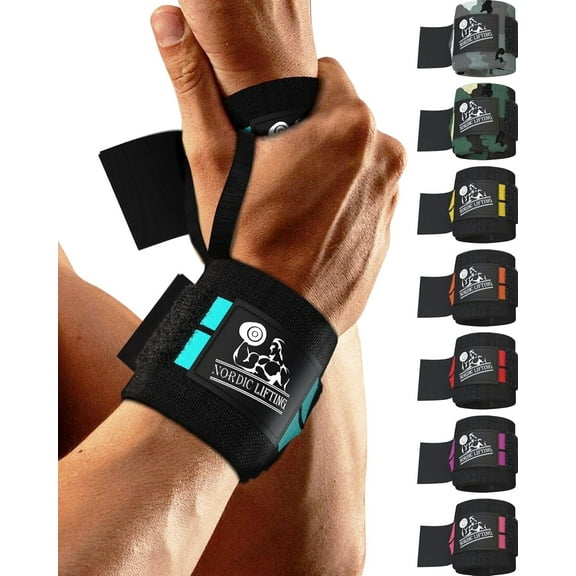 Nordic Lifting Wrist Wraps 14" for Weightlifting, Cross Training and Powerlifting - AquaBlue, 1 Pair