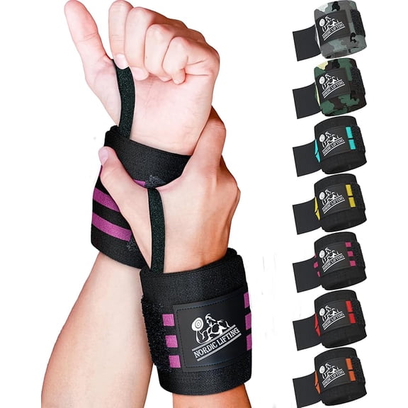 Nordic Lifting Wrist Wraps (1 Pair/2 Wraps) 14" for Weightlifting, Cross Training and Powerlifting - Purple