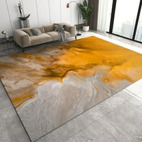 Nordic Light Luxury Art Area Rugs, Abstract Yellow Gray Marble Ripple Rug, Washable Non-Slip Low Pile Absorbent Floor Carpet For Living Room Bedroom Kitchen Entryway Hallway 3x4ft