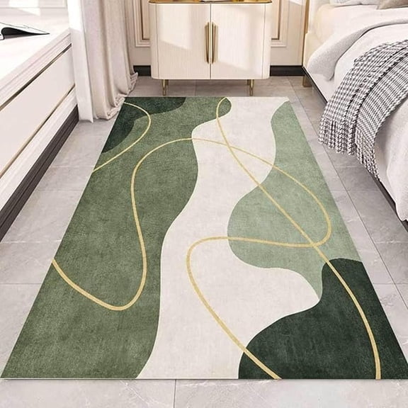 Nordic Light Luxury Art Area Rugs, Modern Emerald Green White Abstract Irregular Geometry Carpet, Non Slip Backing Washable Mat For Living Room Bedroom Entryway Bedside 1x2ft