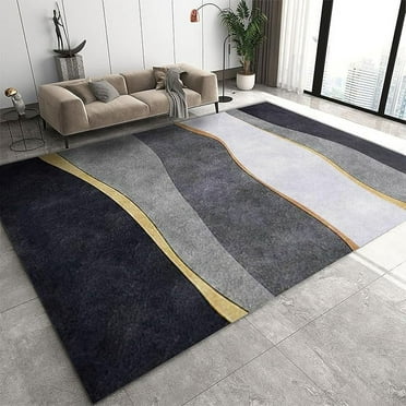 Nordic Light Luxury Indoor Area Rug, Black Gray Gold Irregular Stripes Washable Rugs, Non-Slip Foldable Carpet For Living Room Bedroom Entryway Hallway Kitchen Office 5 x 7ft