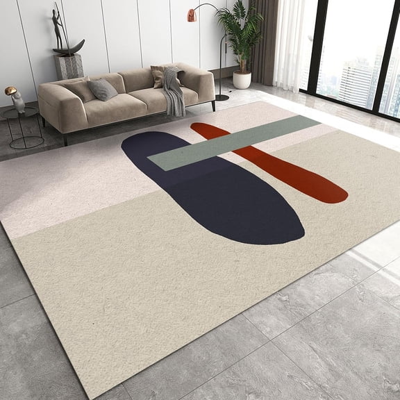 Nordic Light Luxury Living Room Area Rug, Mid Century Abstract Red Blue Brown Geometry Floor Rug, Easy Clean Low Pile Absorbent Washable Non-Slip Carpets For Bedroom Entryway Garden 1x2ft