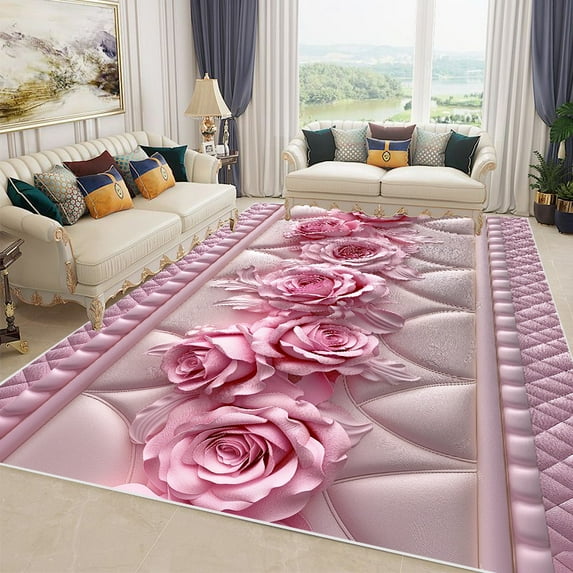 Nordic Light Luxury Living Room Carpet Large Size Pastoral Flower Home Bedroom Rugs Washable Lounge