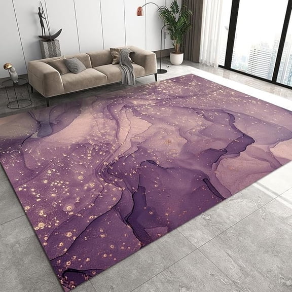 Nordic Light Luxury Purple Marble Rug, Modern Abstract Floor Decor Art Print Rug, Soft Foldable Non Slip Breathable Area Rugs For Sofa Living Room Bedroom Entryway Hotel Office 2x3ft