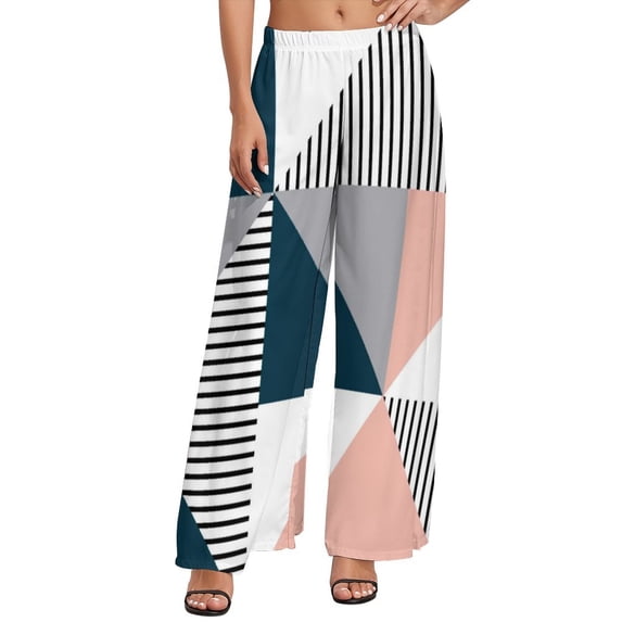 Nordic Lines Print Pants Discontinuous Line Casual Wide Pants Womens Big Size Streetwear Print Straight Trousers