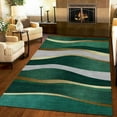 thumbnail image 1 of Nordic Luxury Area Rug For Living Room, Abstract Emerald Green Gray Gold Wavy Stripes Floor Area Rug, Non-Slip Soft Foldable Washable Mat For Sofa Bedroom Entryway Hallway Office 4 x 6ft, 1 of 6