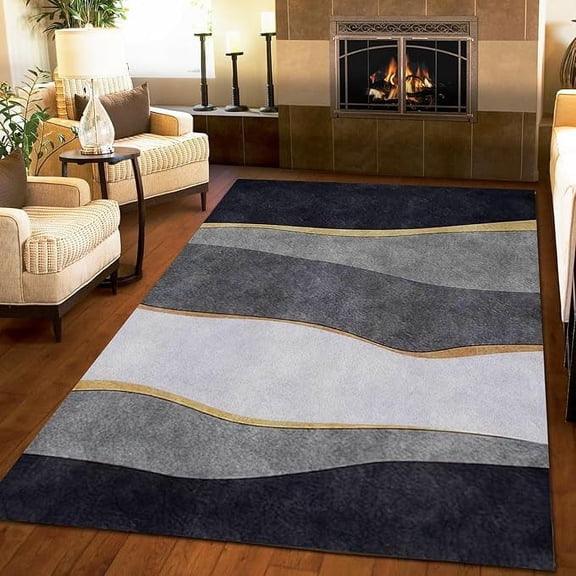 Nordic Luxury Art Washable Area Rugs, Advanced Gray Black White Irregular Stripes Rugs, Rubber Backed Ultra Soft Non-Slip Carpet For Living Room Bedroom Entryway Hallway Classroom 3 x 5ft