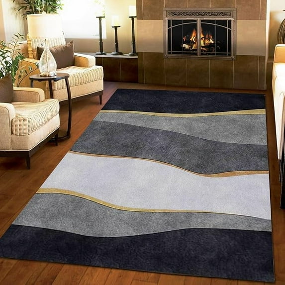 Nordic Luxury Art Washable Area Rugs, Advanced Gray Black White Irregular Stripes Rugs, Rubber Backed Ultra Soft Non-Slip Carpet For Living Room Bedroom Entryway Hallway Classroom 5 x 7ft