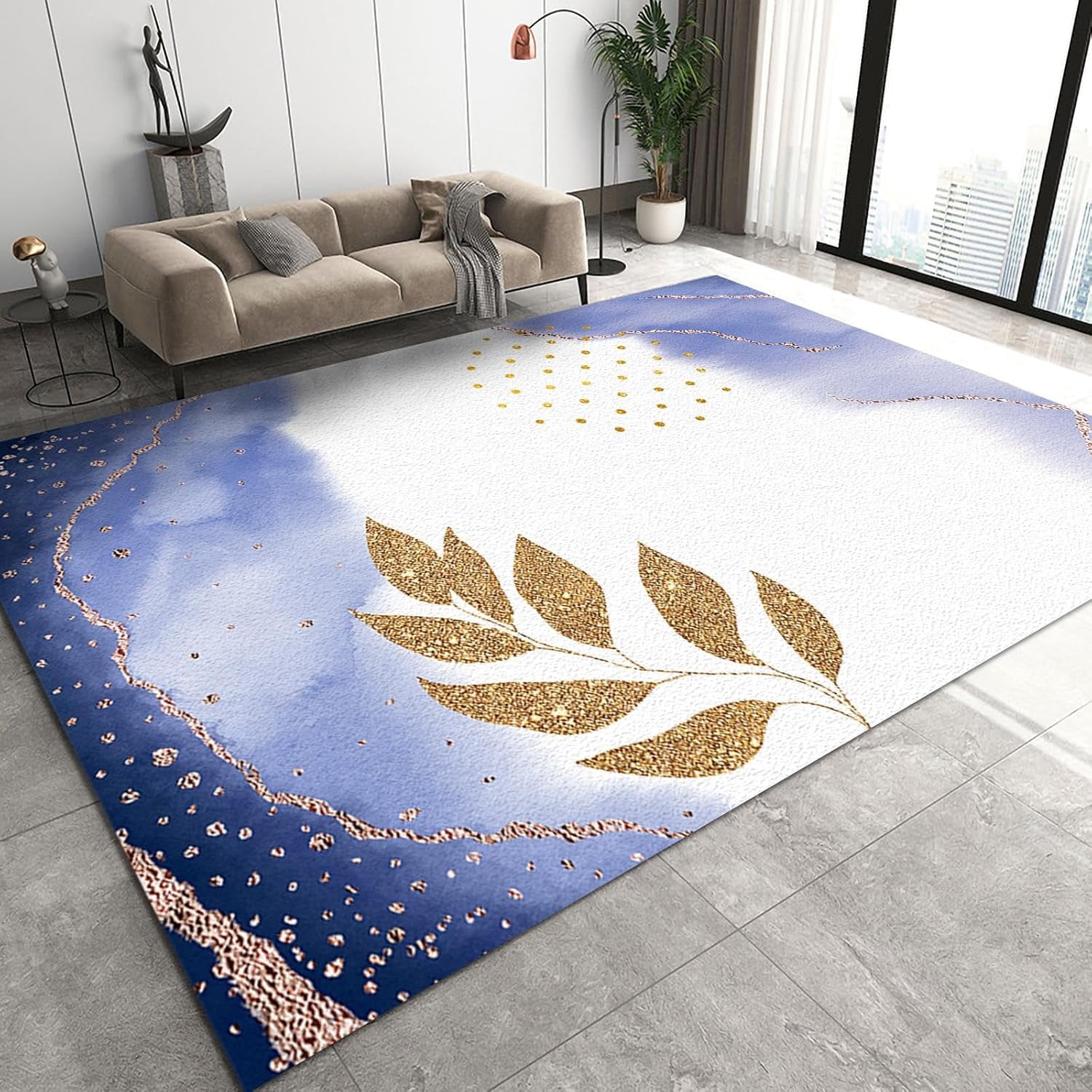 Goldan Rug Nordic Luxury Golden Palm Leaves Area Rug, Purple Gradient Living Room ...