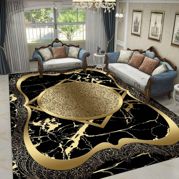 Nordic Luxury Living Room Carpets Gold Black Geometric Rugs for Bedroom Sofa Table Beside Large Area Rug Home r Mats tapete