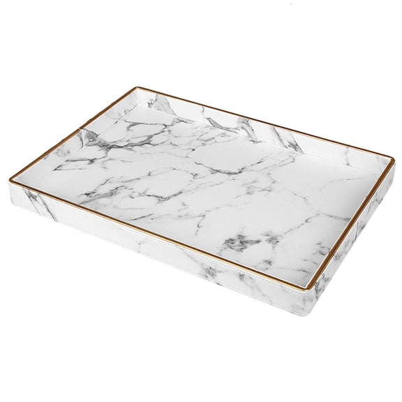 hejhncii Nordic Marble Leather Food Storage Tray Dessert Fruit Plate Desktop Organizer