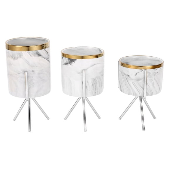 Nordic Marble Pattern Vase Ceramic Iron Art Vase Gold Silver Tabletop Green Plant Flower Pot Home Office Vases Decorative, Silver