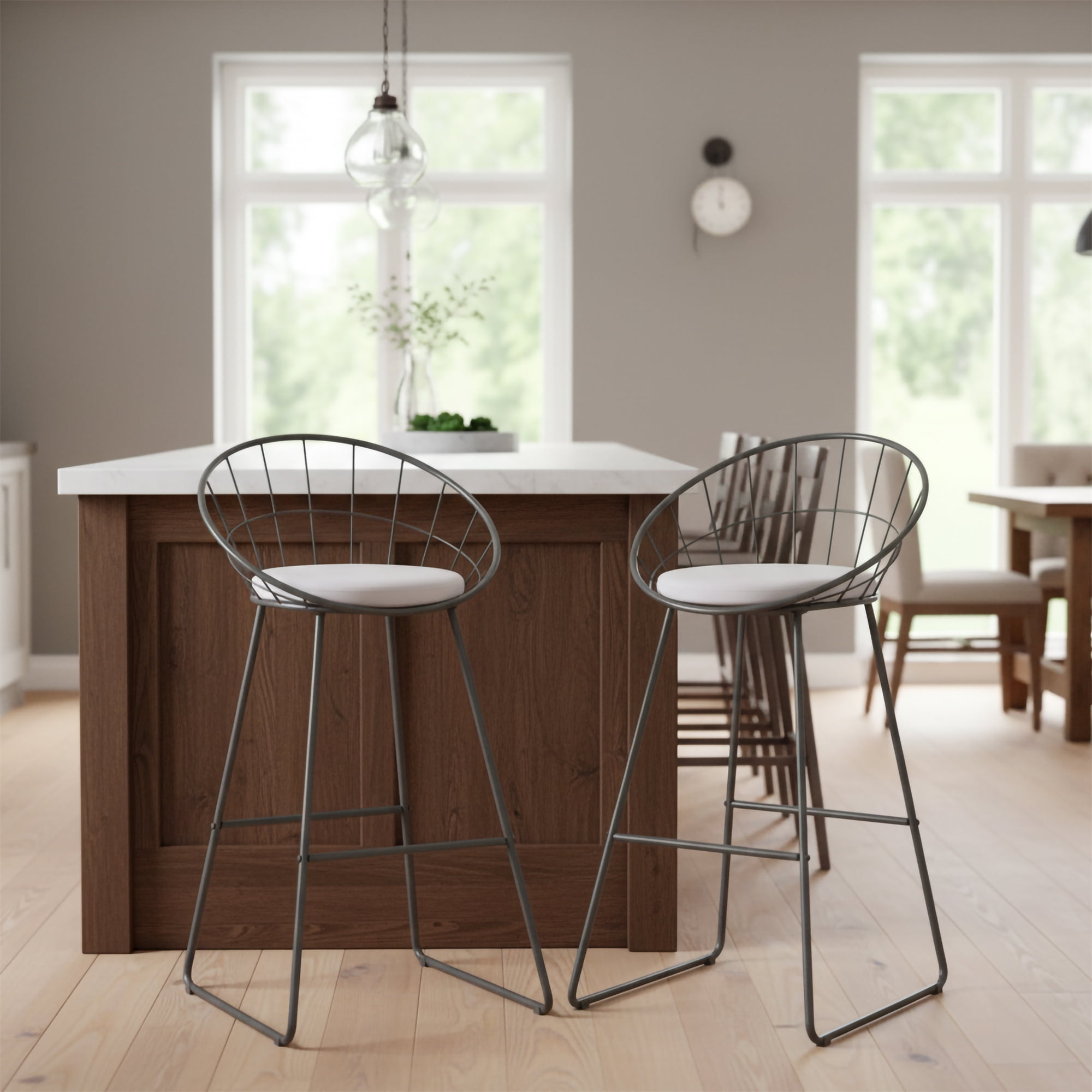 Nordic Metal Modern Bar Stool Bar in Grey, Set of 2