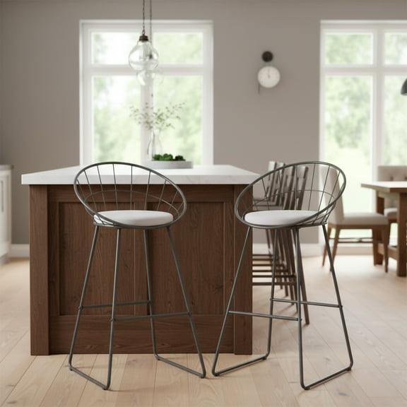 Nordic Metal Modern Bar Stool Bar in Grey, Set of 2