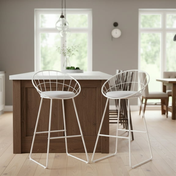 Nordic Metal Modern Bar Stool Bar in White, Set of 2