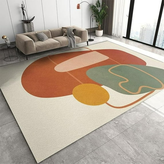 Nordic Mid-Century Geometric Area Rug, Boho Orange Yellow Green Pink Indoor Non Slip Print Rugs, Machine Washable Carpet For Sofa Table Under Living Room Bedroom Floor Mat 1x2ft