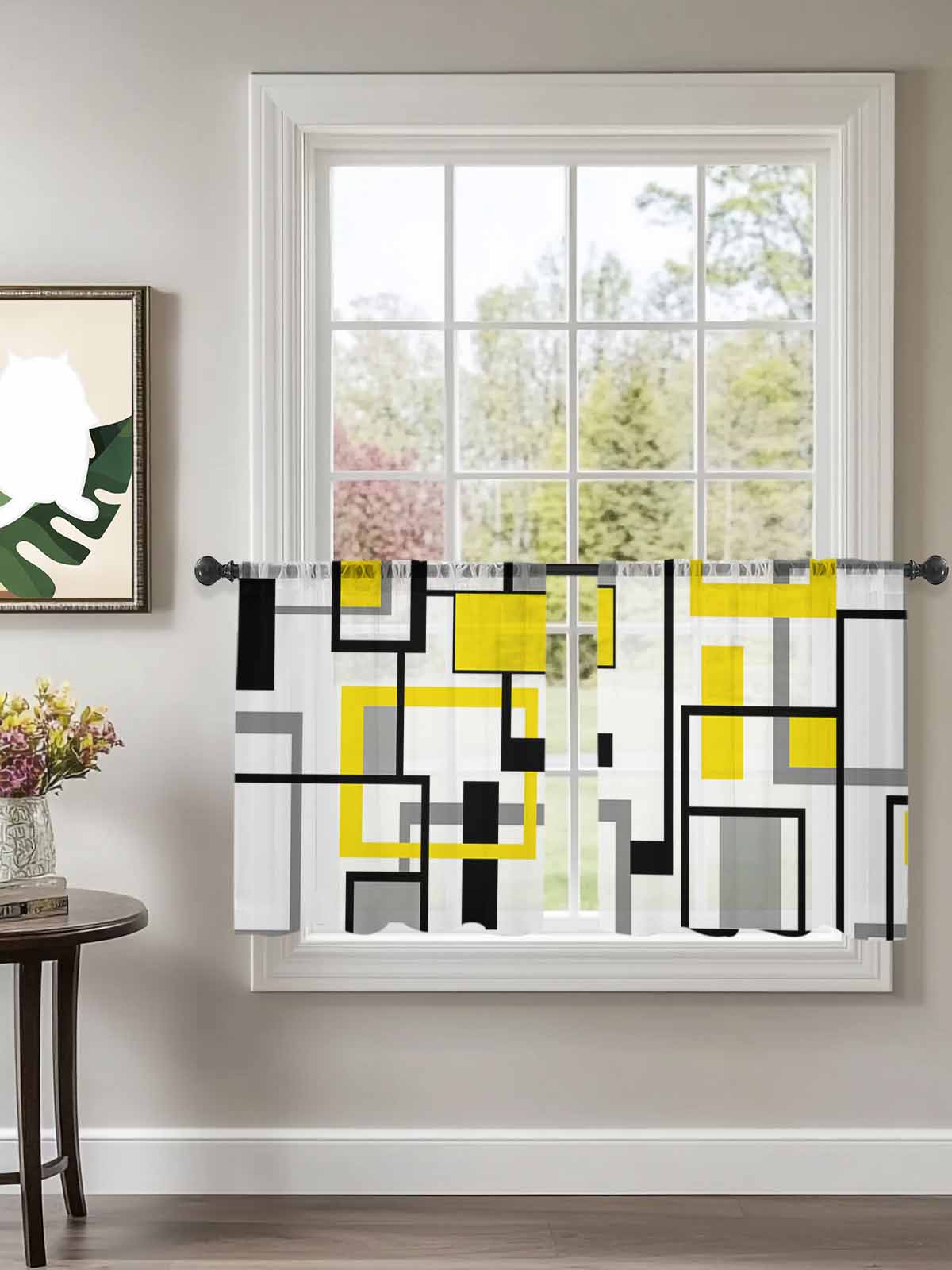 Rectangular Curtains Nordic Mid Century Splicing Rectangle Chiffon Sheer Curtains 54 Inches ...