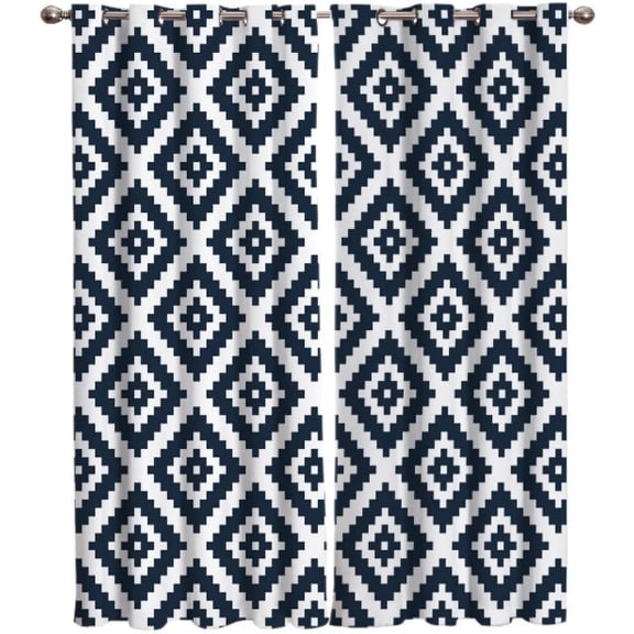 Nordic Minimalist Blackout Curtains, Navy Mosaic Art Printing Window Curtain, Decor Grommet Curtains for Bedroom Living Room Home Decor 42"W x 108"L (Pack of 2)