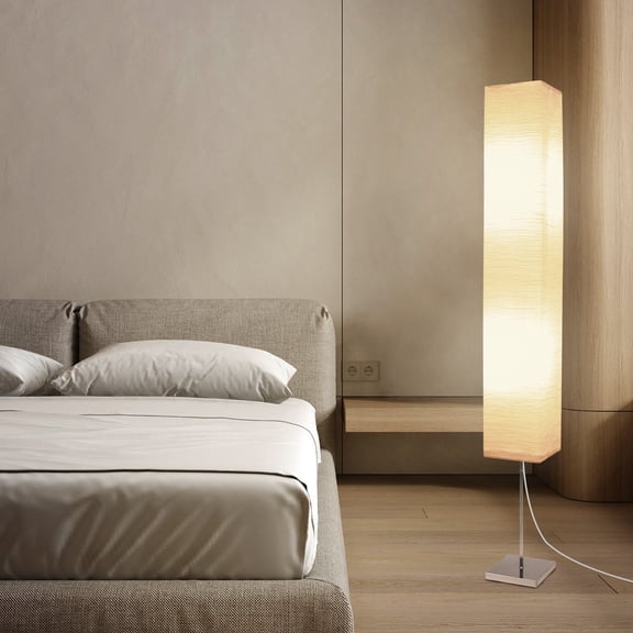 59" Japanese Paper Floor Lamp- White Rice Paper Shade, Metal Base & Foot Switch - Minimalist Standing Lamp for Living Room, Bedroom & Office(No Bulbs)