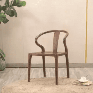 Nordic Minimalist Solid Black Walnut Wood Dining Chair, Brown