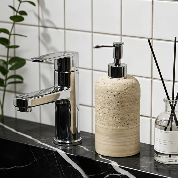Nordic Minimalist Stone Texture Refillable Soap Dispenser - Vintage Resin Container for Hand Soap, Shampoo & Conditioner - Stylish Bathroom & Kitchen Decor
