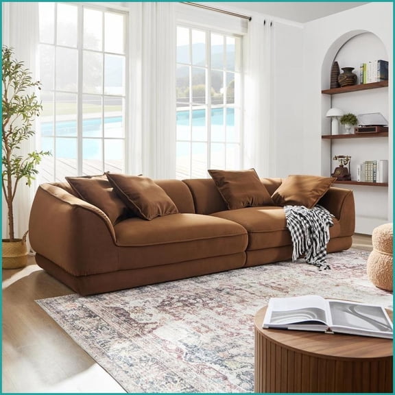 Nordic Modern 3-Seat Beige Flannel Sofa | Square Arms | Fabric | Waterproof Antifouling | Detachable Pillowcases | Solid Wood Frame for Living Room