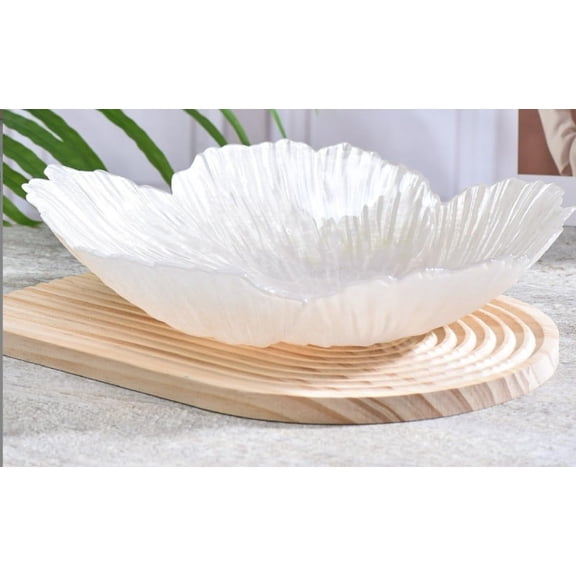 Nordic Modern Crystal Glass Fruit Bowl, Large Decorative Snack Plate for Household Use(White)