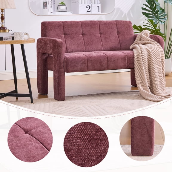 Nordic Modern Double Armchair, Compact Upholstered Sofa for Living Room Bedroom, Comfortable Leisure Sofa with Dual Armrests, Wine Red
