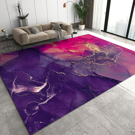 Nordic Modern Luxury Art Area Rug, Abstract Magenta Purple Gold Marble Ripple Floor Rug, Foldable Washable Non-Slip Sofa Mat For Living Room Bedroom Kitchen Entryway Hallway Hotel 1x2ft