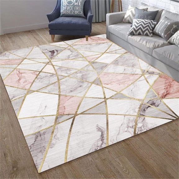 Nordic Modern Marble Area Rug Boho Creative Rose Gold Geometric Rugs Washable Carpet Bedroom Living Room Office Interior Decoration 3x4 Non-slip Soft Home Decor Durable Indoor
