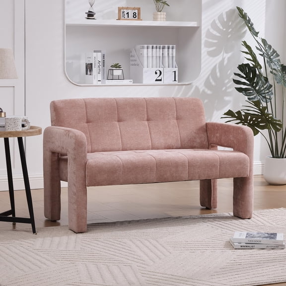 Nordic Modern Pink Double Armchair Sofa, Chenille Upholstered 2-Seater with Ergonomic Backrest and Armrests, Comfortable Lounge Chair for Living Room, Bedroom, Balcony
