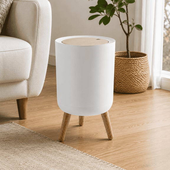 Nordic Modern Plastic Trash Can with Press Top Lid, Dog Proof, Suitable for Kitchen, Bathroom, Bedroom, Living Room, Office, Outdoor