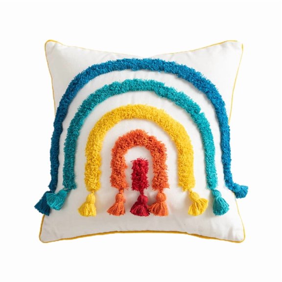 Nordic Morocco Throw Pillow for Case Colorful Rainbow Bridge Tufted Tassel Decorative Cushion Cover for Kids Playroom Sofa Couch Bedroom