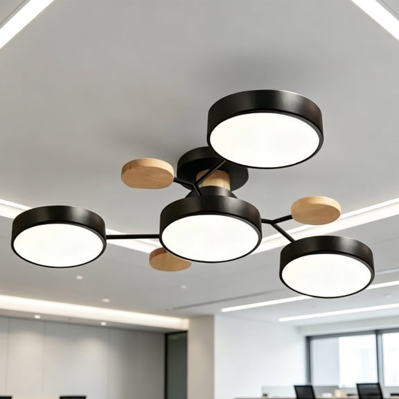 Nordic Multi-Head LED Ceiling Light, Modern Flush Mount Lamp with Wood Accents for Living Room
