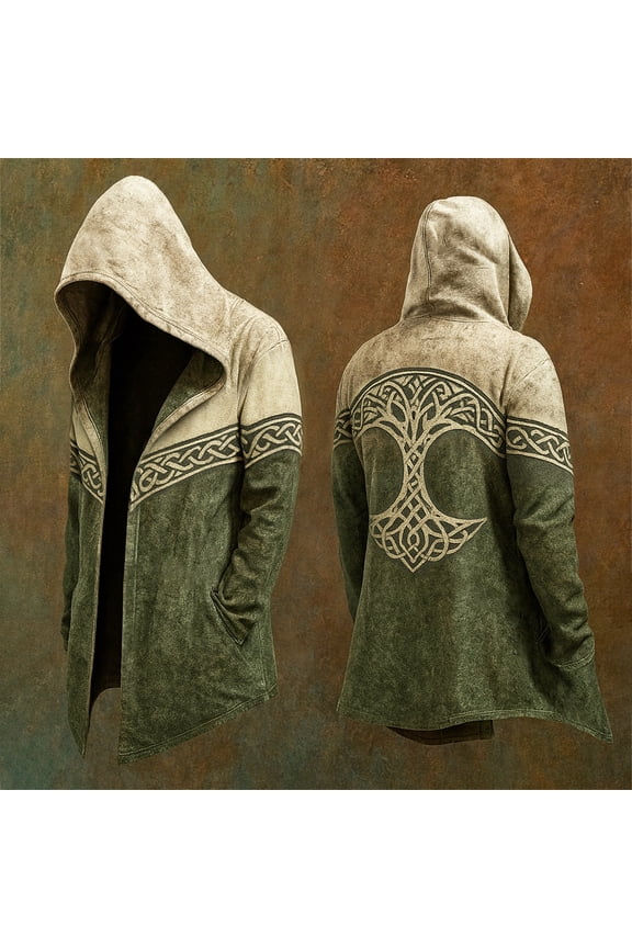 Nordic Myth Men's Mid-Length Hooded Cardigan 3D Printed Cool Cloak Biker Jacket Gift