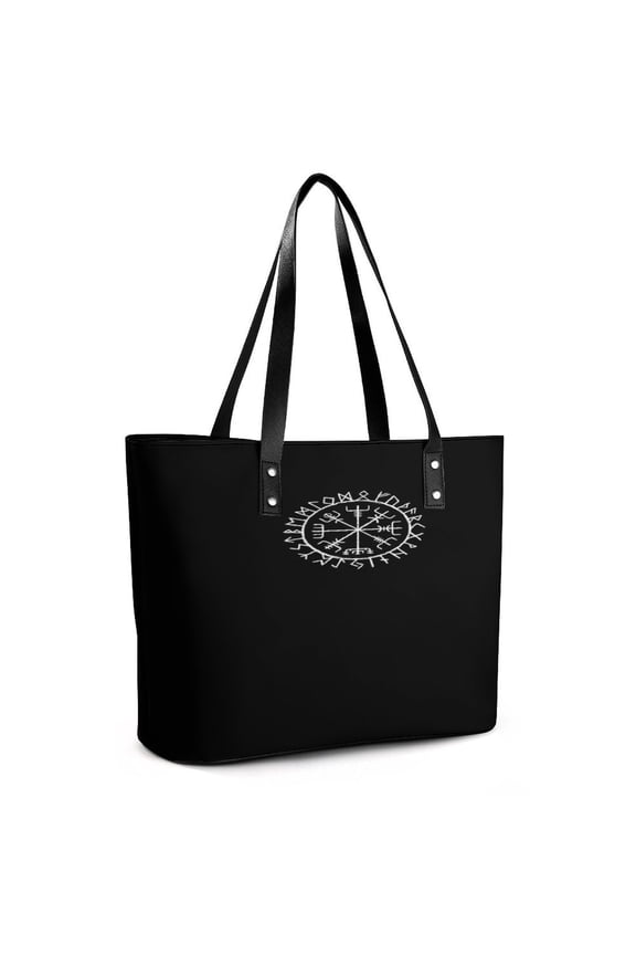 Nordic Mythology Rune Circle Woman Leather Handbags Large Tote Bag Fashion Portable Handbags With Zipper
