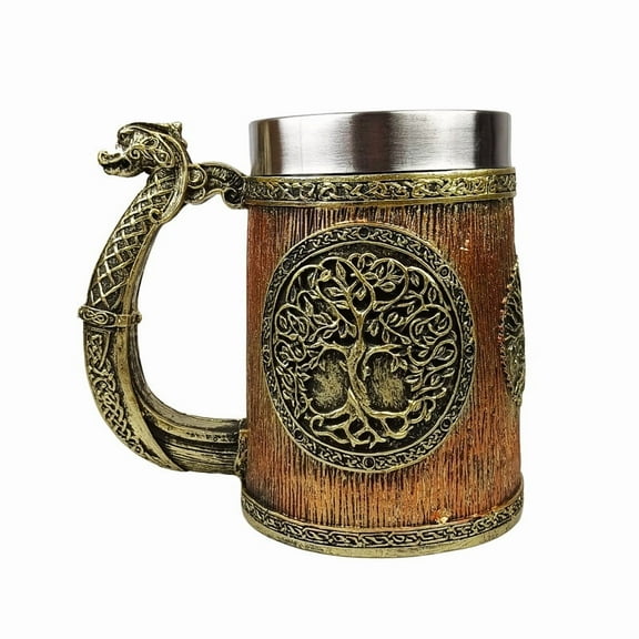 Nordic Mythology World Tree Beer Stein Mug, Stainless Steel TheTree of Life Coffee Drink Cup for Men and Father’s Day Gift