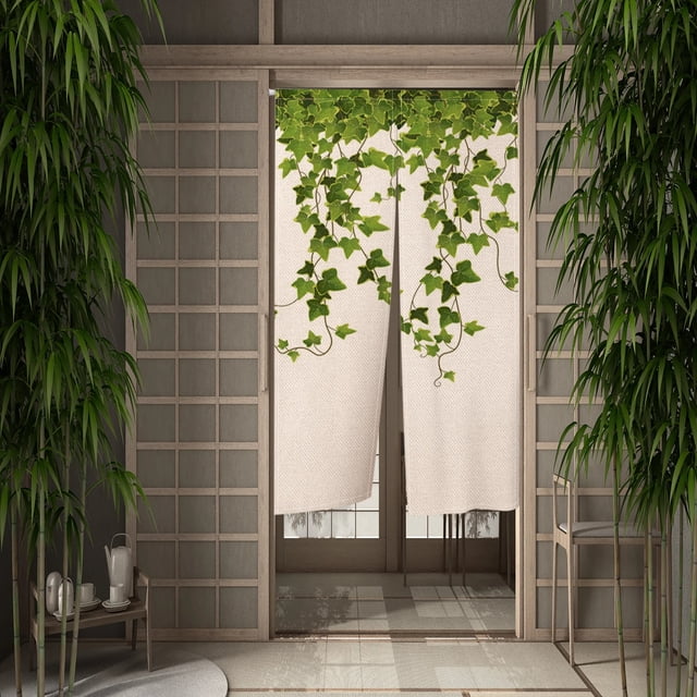 Nordic Natural Plant Leaves Japanese Door Curtain Linen Fabric Kitchen ... - Plant Based Decor For Nordic Home