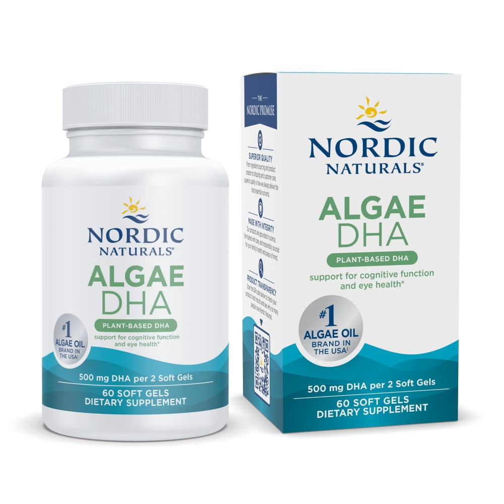 Nordic Naturals Algae DHA Softgels, 500 Mg, Certified Vegan Algae Oil 60 Ct