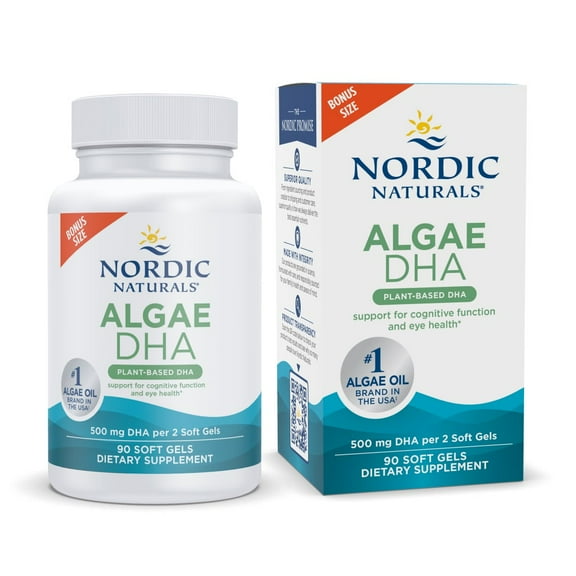 Nordic Naturals Algae DHA Softgels, 500 Mg, Certified Vegan Algae Oil 90 Ct