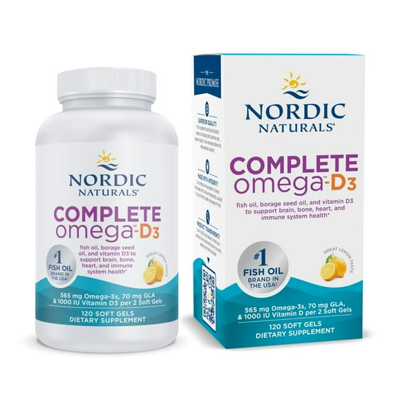 Nordic Naturals Complete Omega-D3 Softgels, Lemon, 1030 Mg, Fish Oil 120 Ct
