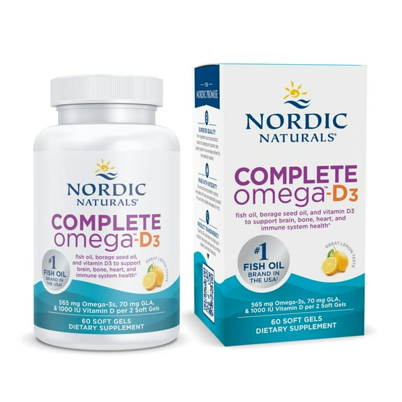 Nordic Naturals Complete Omega-D3 Softgels, Lemon, 1030 Mg, Fish Oil 60 Ct