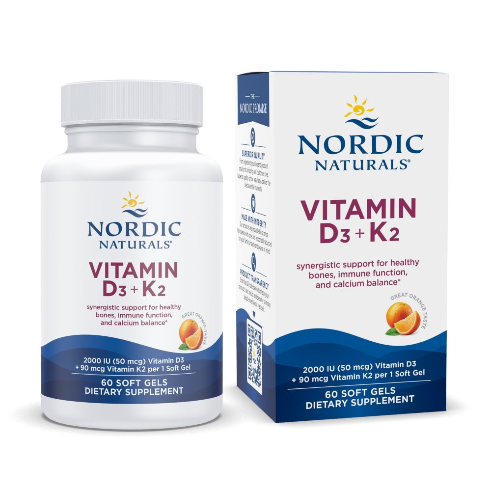 Nordic Naturals D3+K2 - Orange - Vitamin D3 (50 mcg) & Vitamin K (90 ...