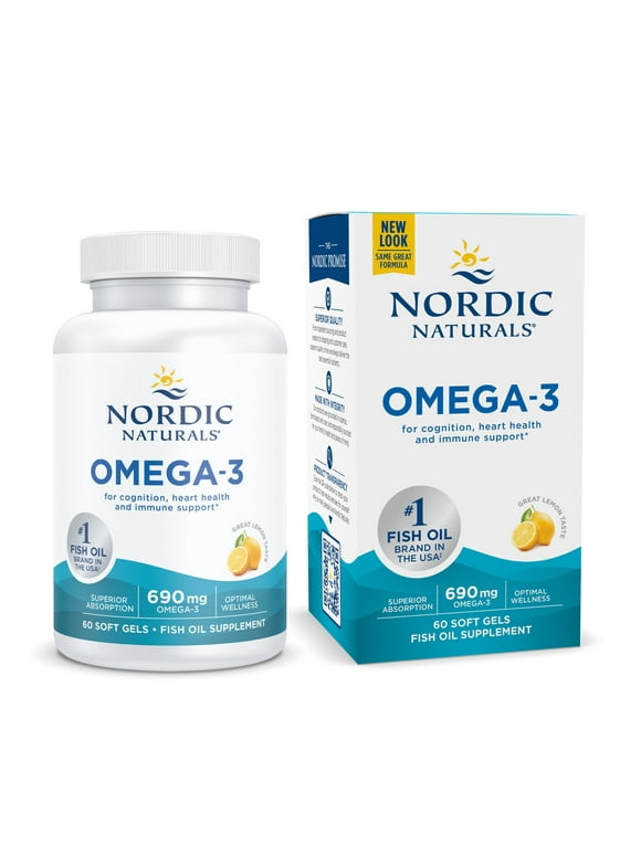 Nordic Naturals Omega-3 Softgels, Lemon, 690 mg, Fish Oil, 60 Ct