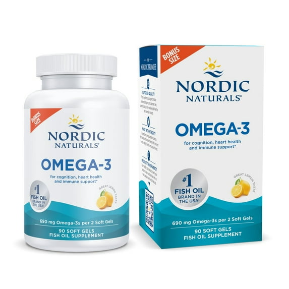 Nordic Naturals Omega-3 Softgels, Lemon, 690 mg, Fish Oil, 90 Ct